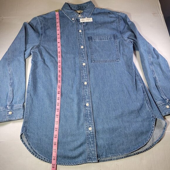 Madewell Women Casual Professional Cotton Denim Long-Sleeve Button-Up Shirt - Picture 6 of 10